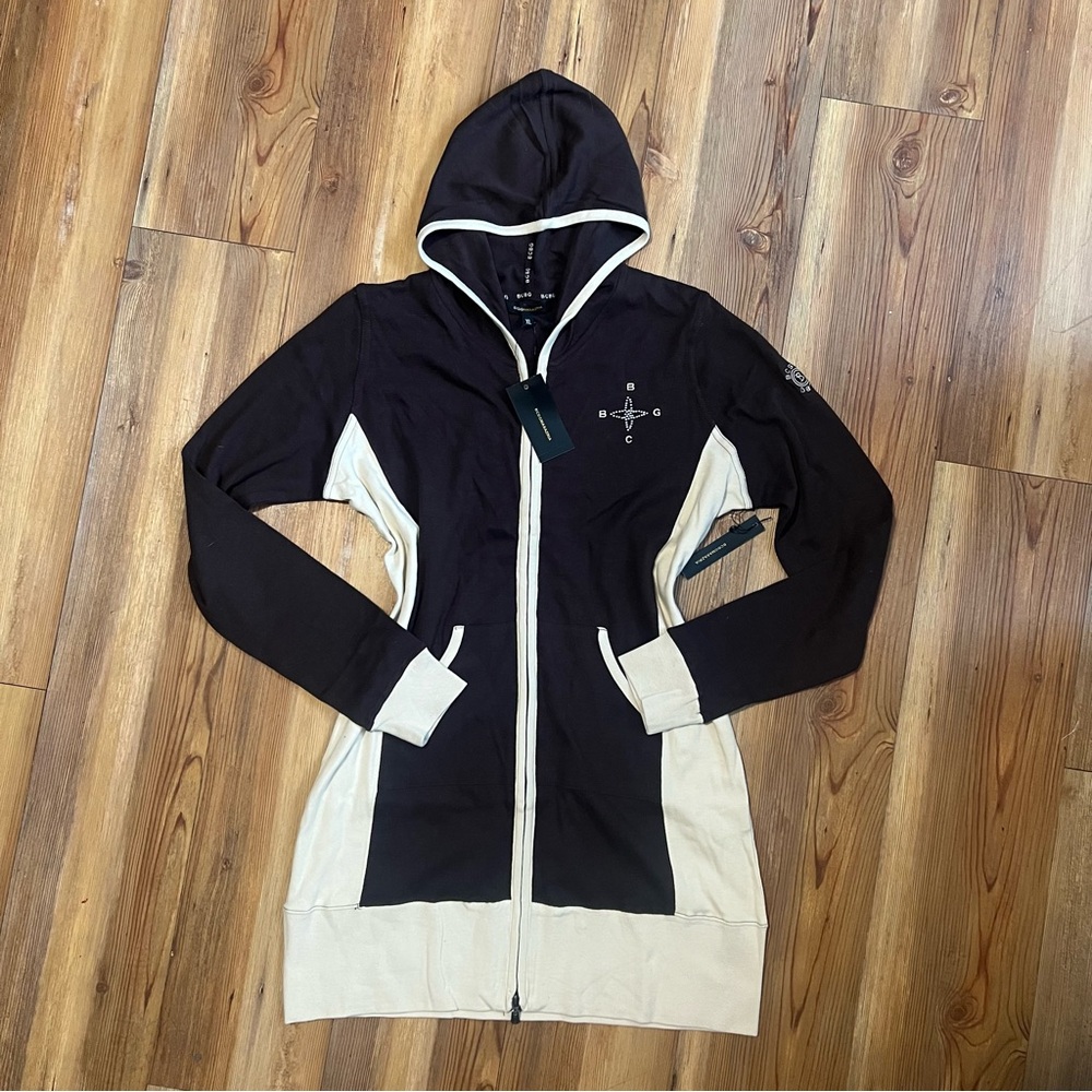 BCBGMAXAZRIA Women's DARK BROWN long Zip-up Hoodie Size X-Large NWT